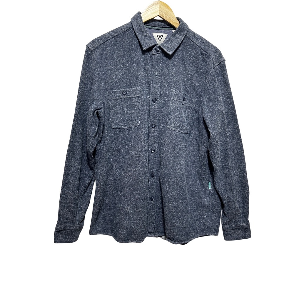 Vissla Men Shacket L‎ Blue Chambray Button Front Long Sleeve Utility Workwear